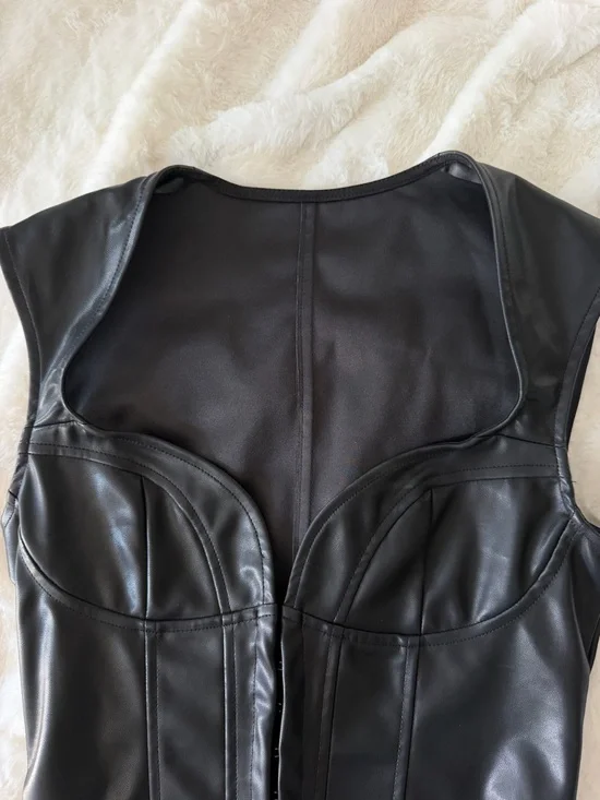 Miss Lola Black Faux Leather Corset Bodysuit - Picture 3 of 6